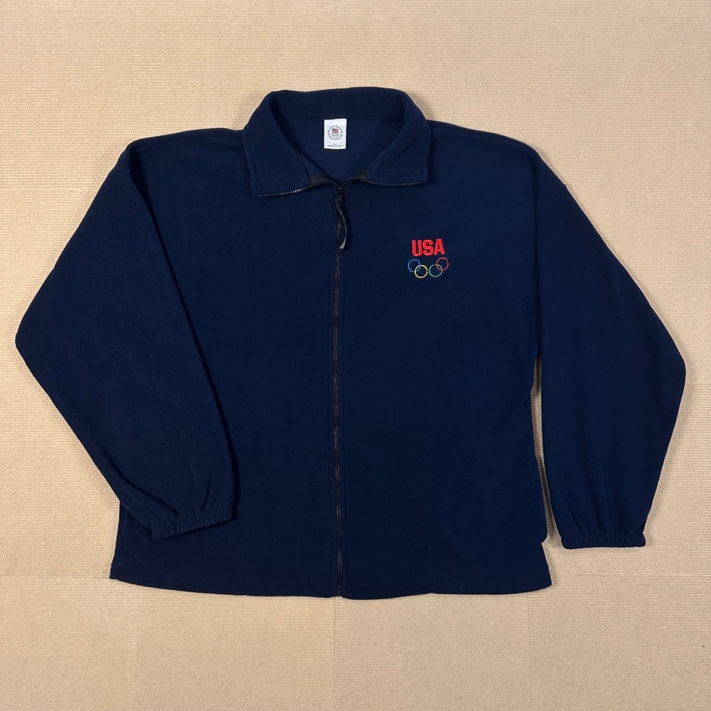 USA Olympic Committee Full Zip Fleece Jacket Mens XXL Navy Blue USOC Made in USA